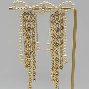 J Crew Pearl Bow Crystal Drop Earrings NWOT!